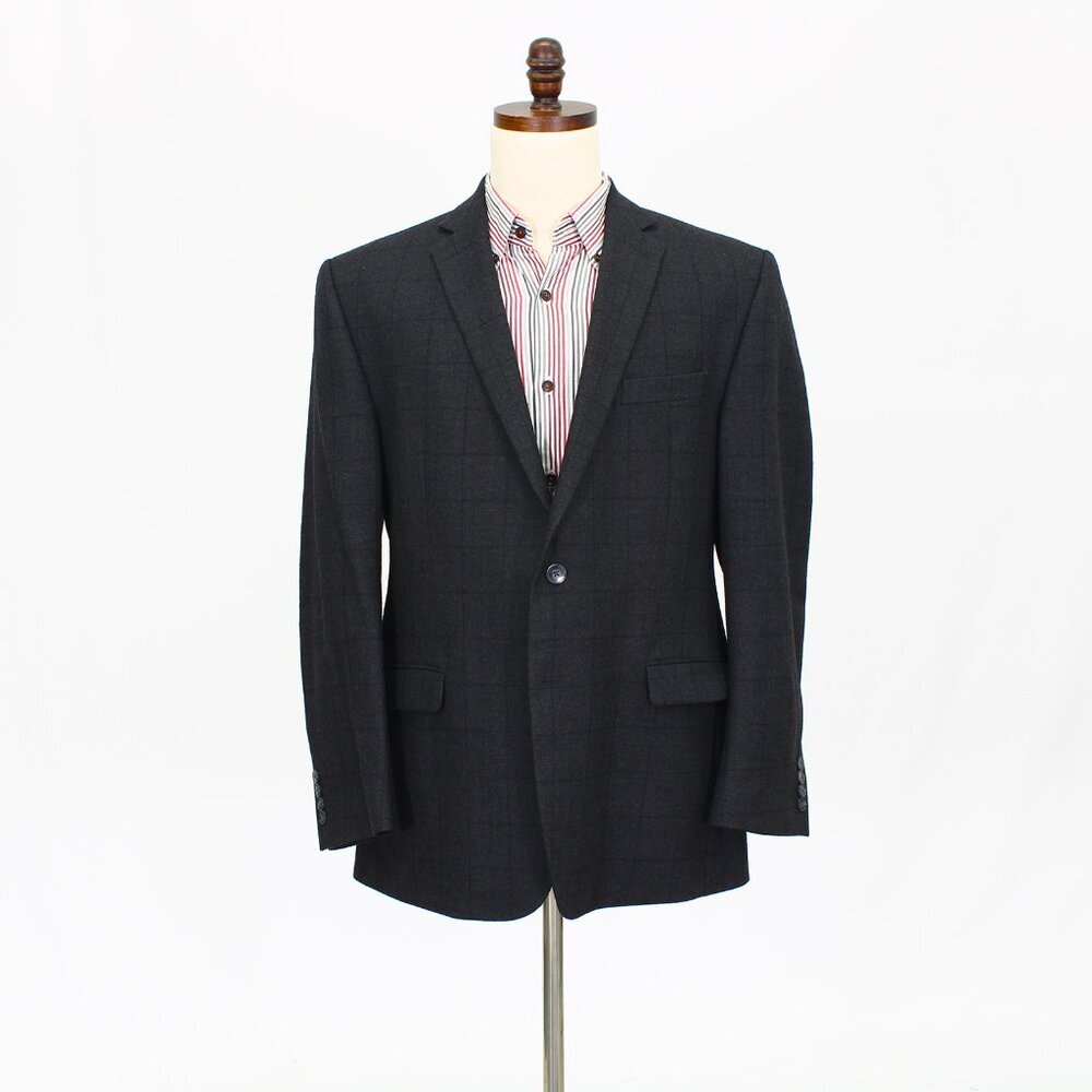 Calvin Klein 42R Gray Check 2-Button Sport Coat Blazer Jacket P475